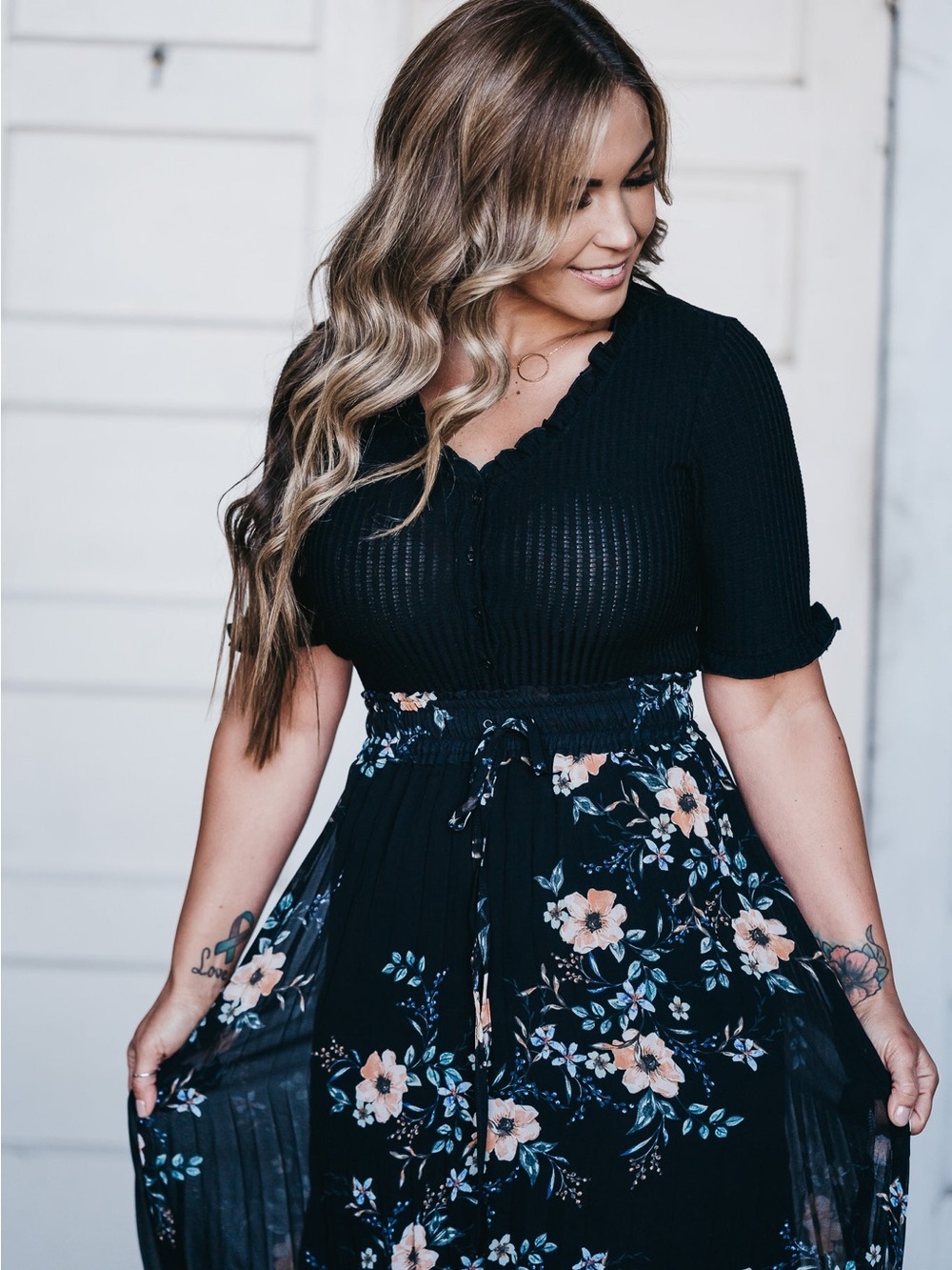 Olivaceous Black Floral Pleated Midi Skirt Petite Friendly! - Picture 5 of 5